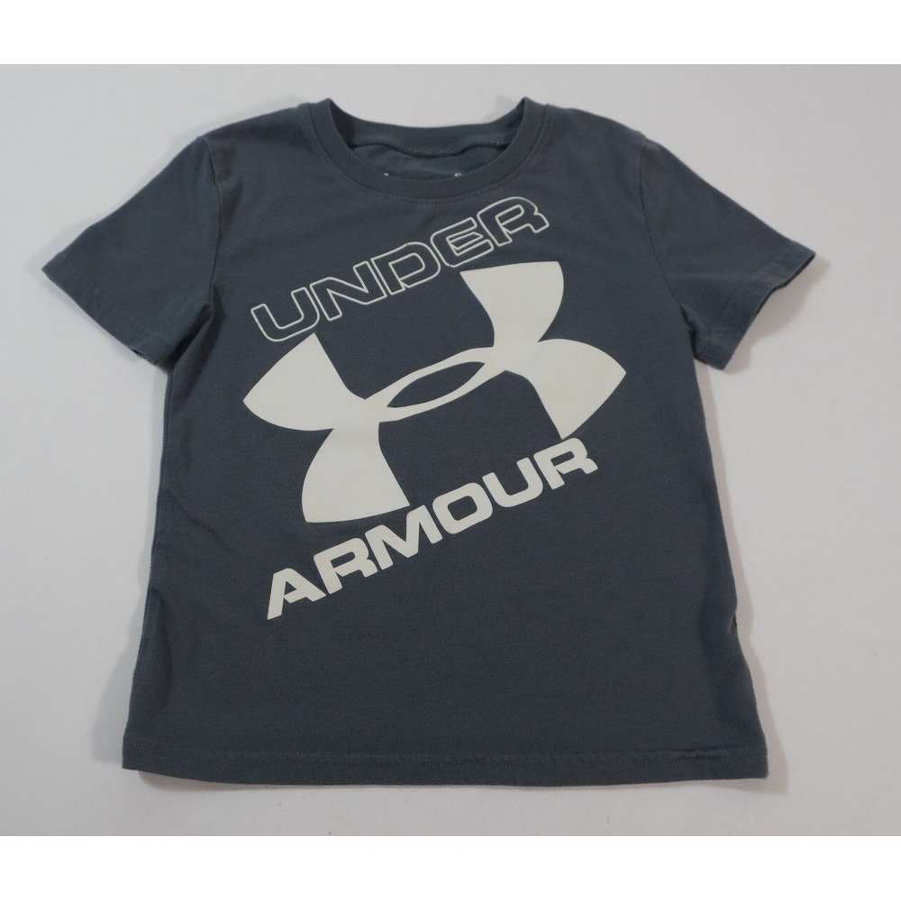 Under Armour Shirt Boys 4T Gray HeatGear Big Logo Graphic Tee Short Sleeve